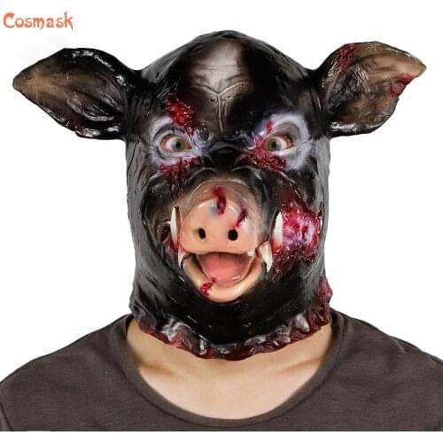 Cosmask Halloween Black Electric Saw Pig Mask Party Scary Pig Head Latex Mask Creepy Halloween Cosplay