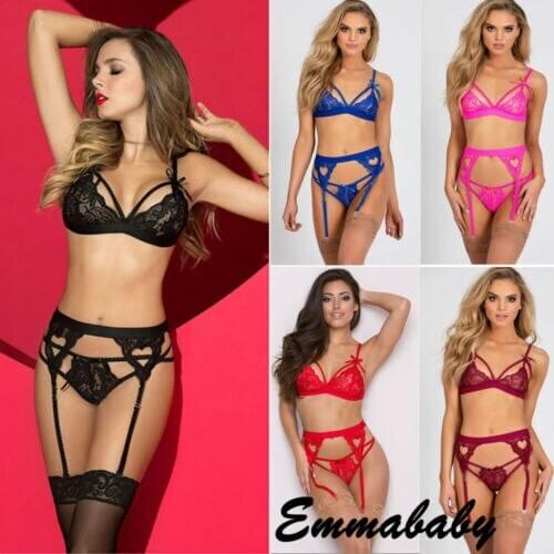 Summer Women Floral Mesh Lace Up Crotchless Underwear Set Bodystocking Ladies Sexy Erotic Lingerie G-String Babydoll Nightdress