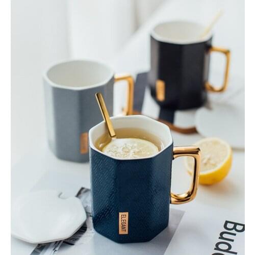 Japanese Style Minimalist Ceramic Coffee Mug Creative Office Couple Tea Milk Cups Home Water Mug with Cover Spoon Drinkware