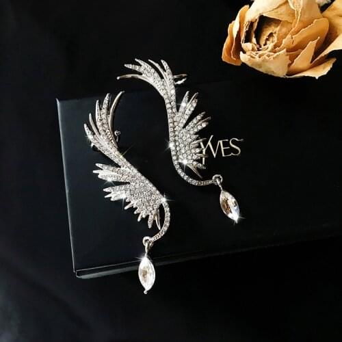 Fashion Angel Wings S925 Inlaid with Zircon Exaggerated Shining Charm Earrings Personalized Wedding Engagement Jewelry Gift