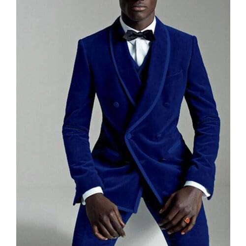 Velvet Slim Fit Men Suits with Double Breasted Prom Stage Wedding Tuxedos 2019 Fall 3 Piece Male Set Suit Jacket Vest Pants