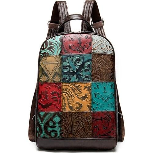 Outdoor Leisure High Quality Genuine Leather Shoulder Bag Women Backpack 2021 Summer Vintage Embossing Travel Backpack Sac A Dos