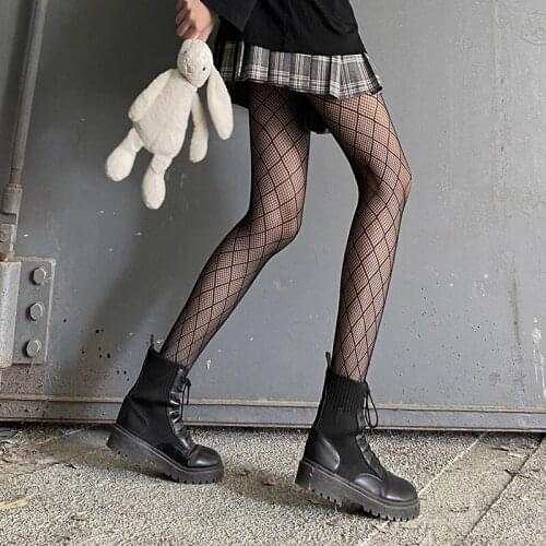 New Women Sexy Fishnet Tights Black Color with Big Elastic Pantyhose Fashion Ladiess Stocking Chequer Design Plus Size