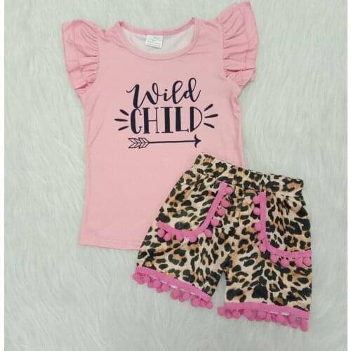 Toddler girl clothes fashion summer girl shorts outfit ruffle sleeve top and leopard shorts set