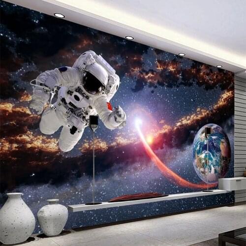Custom Photo Wallpaper 3D Cosmos Astronaut Earth Planet Solar System Milky Way Mural Childrens Bedroom Background Wall Painting