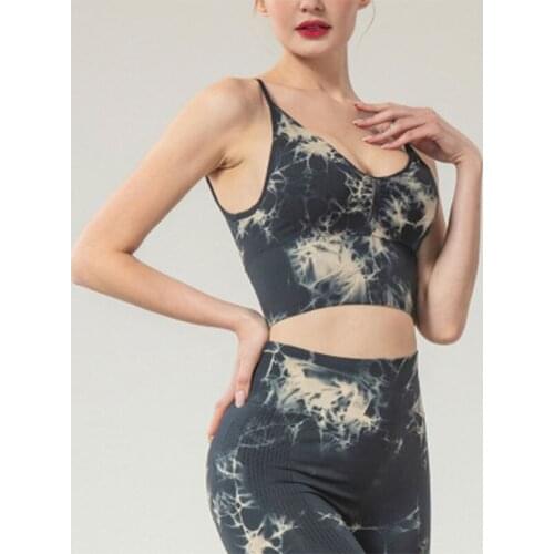 SALSPOR Bra Women Sports Shockproof Print Brassiere Fitness Jogging Workout High Impact Tie Dye Bodybuilding Gym Underwear