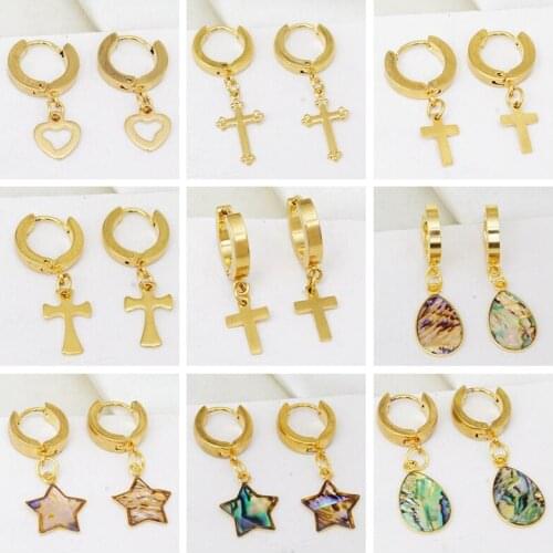 10 Styles Design Cross Earrings for Women Men Stainless Steel Pendant Hoop Earings Trend Jewelry 2021 Colorful Shell Gifts