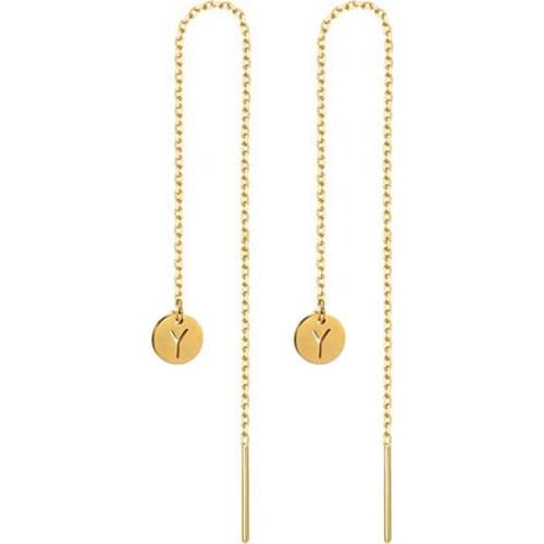 Stainless Steel 26 Letter Long Tassel Chain Round A-Z Initial Earing For Woman Alphabet Drop Threader Earring Femme Jewelry