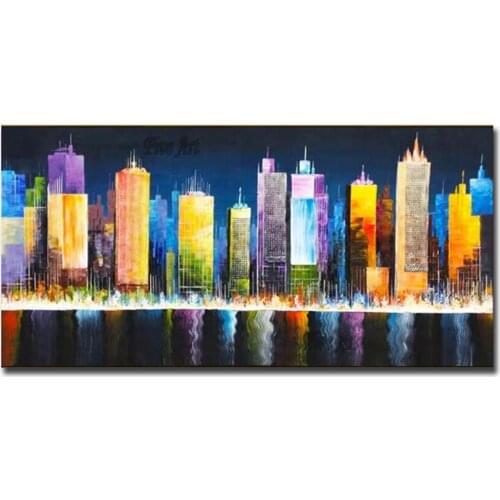 Modern Living Room Decor Abstract City Building Oil Painting Hand-painted Colorful Design Wall Decoration Canvas Art Unframed
