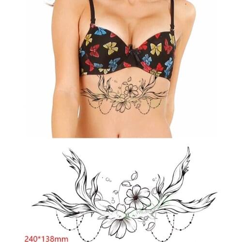 Waterproof Temporary Tattoo Sticker Fish Flower Big Size Chest on Back Tatto Breast Flash Tatoo Fake Tattoos for Women