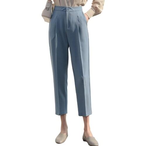High-waisted Suit Pants Womens 2020 Summer White Nine-Point Straight Casual Pants Loose Harron Small Woman Clothes 908D