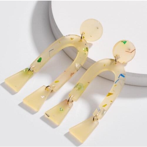 UJBOX Europe America 60mm*21mm Glitter Resin Earrings Women Yellow Acrylic Sheet Colored Geometric Drop Dangle Earrings