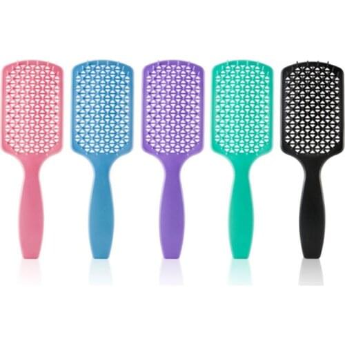 1pc Square Portable Mesh Hollow Comb Hair Styling Smooth Hair Care Large Bending Comb 5 Color Optional