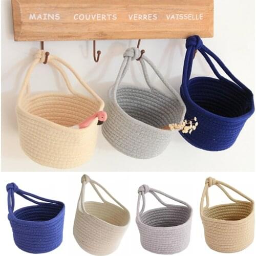 1Pc Nordic Hand Woven Cotton Rope Storage Basket Hanging Desktop Cosmetic Sundries Storage Box Home Supplies