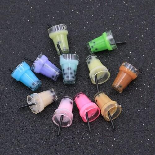 10Pcs 11color 9*10*18mm Lovely Resin 3D Pearl Milk Tea Cup Pendant Charm DIY Jewelry Necklace Earring Necklace Accessories Box