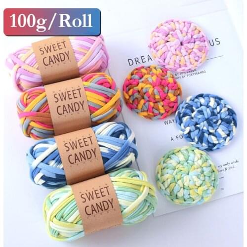100g/Ball 33M Width 2.8cm Thick Colorful Cloth Strip Yarn Hand Knitting Crochet Thread for DIY Handmade Carpet Basket Yarn