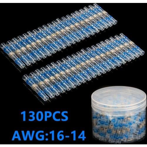 130PCS Waterproof Heat Shrink Soldering Terminals Solder Seal Sleeve Splices Electrical Wire Butt Connectors AWG16-14