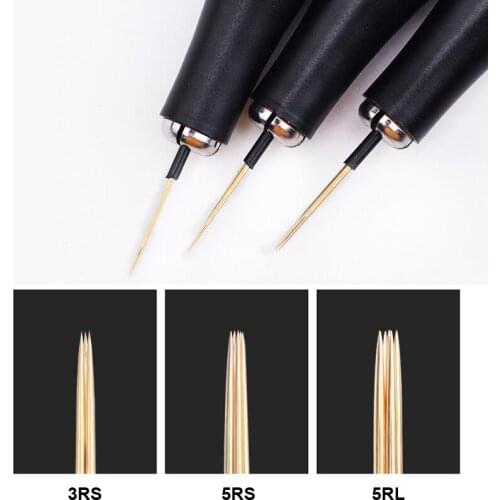 15pcs Golden Microblading Laminas Tebori Shade 3RS 5RS 5RL LINER Eyebrow Needles Manual Fog Needle Eyebrow Blade Round Needles