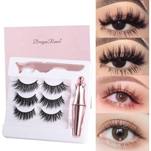 3 Pairs of Magnetic Eyelashes 3D Mink False Eyelashes Magnetic Eyeliner Waterproof Liquid Tweezers False Eyelash Makeup Tool