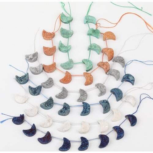 8PCS/Strand.White AB Titanium Druzy Drusy Agates Moon-Shape Loose Beads Jewelry,Top Drilled Drusy Beads Strand XFX-167AMDJ