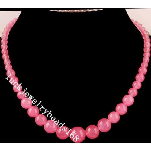 Free Shipping Fashion Jewelry 6~14mm Pink Jad Ball Beads Necklace 17" FG4268