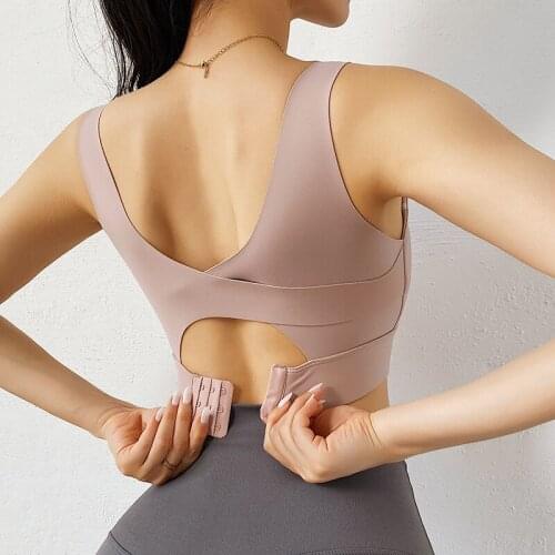 No Trace U Neck Fixed Pad Workout Gym Yoga Bras Women Naked-feel Athletic Running Fitness Sport Crop Tops Brassiere With Buckle
