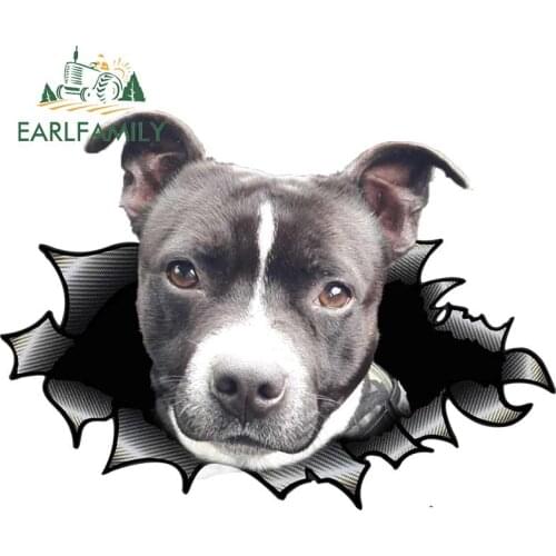 EARLFAMILY 13cm x 9.4cm American Staffordshire Terrier Car Sticker Torn Metal Decal JDM Car Trunk Decor 3D Motorcycle Graphic
