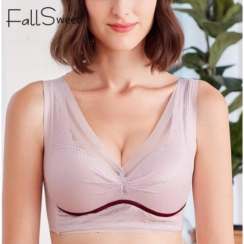 FallSweet Wireless Bras for Women Plus Size Vest Lingerie Full Figure Lace Underwear Thin Cup Sleep Brassiere Femme