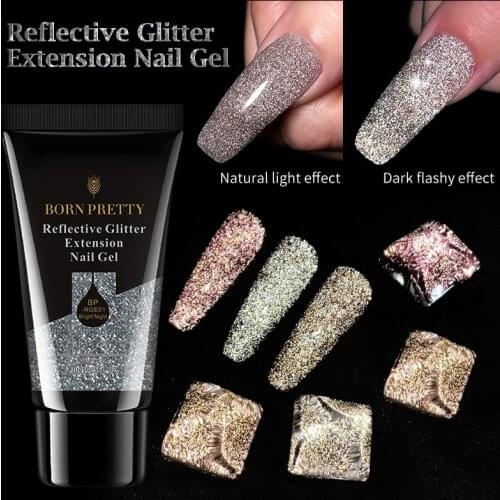 BORN PRETTY 30g Reflective Glitter Nail Extension Gel Silver Nail Gel Polish Semi Permanent Soak Off Nail Art Gel Polish