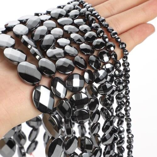 Faceted Black Hematite Natural Stone Beads Oval Round Beads For Jewelry Making DIY Bracelet Necklace Accessories Beads 4-8mm