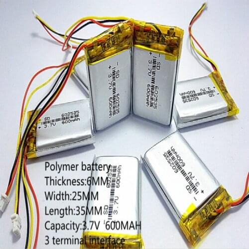 3.7V 600mAh Rechargeable li Polymer Li-ion Battery For headphones tachograph MODEL 582535 SP5 mp3 mp4 GPS 602535 062535