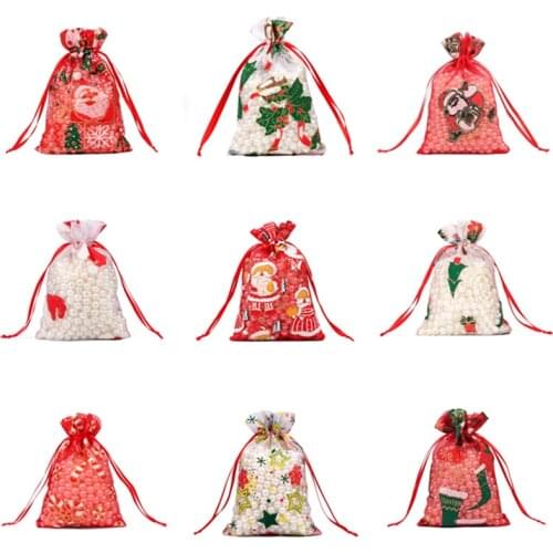 50/100pcs 10X15 13X18cm Colored red white Christmas Organza Bag Gauze Element Jewelry Bags Packing Drawable Organza Gift Bags 55