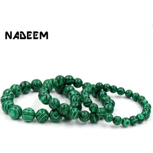 Fashion 6/8/10/12mm Green Malachite Stone Beads Bracelets & Bangle for Women Men Crystal Charm Bracelet Buddhist Beads Jewelry