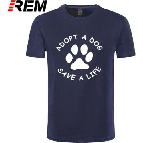 REM Mens Clothing Brand ADOPT A DOG PAW SAVE A LIFE Letters Animal Print T Shirt Men Oversized Casual Cotton O-Neck Top Tees