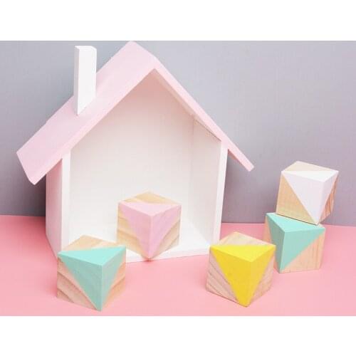 D Wood Blocks Set Kids Natural Wood color painted Building Blocks Craft Toys Baby Room Decor
