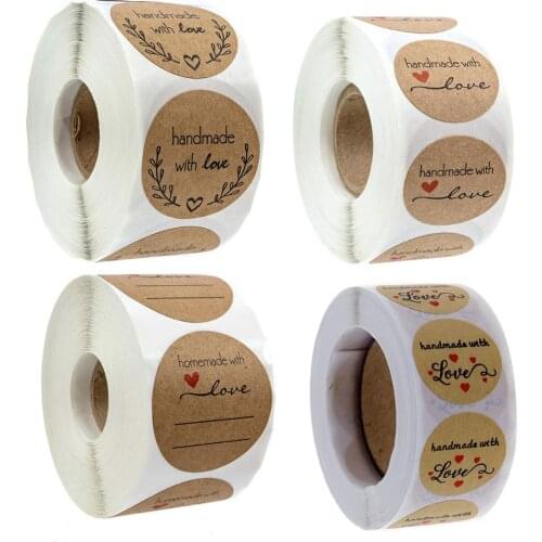 500PCS/Roll Handmade Stickers heart 1 inch Wedding Stickers Party Favors Decoration Envelope Seals Stationery Stickers