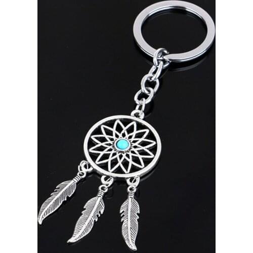 Natural Stone Dreamcatcher Tassel Pendant Keyring Boho Jewelry Feather Charm Keychain for Women