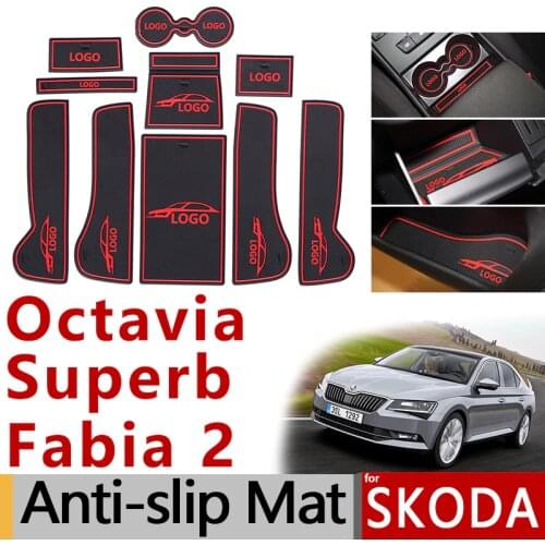 Anti-Slip Rubber Gate Slot Cup Mat for Skoda Octavia a5 a7 2 3 Superb B6 B8 2 3 Fabia 2 2012 2014 2016 2017 Accessories Stickers