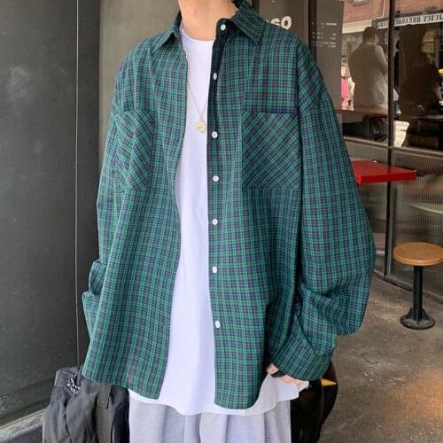Mens Plaid Shirt Autumn Coat Super Nice Four Seasons Easy To Match Blouse Couples Prevent Bask In Clothes College New