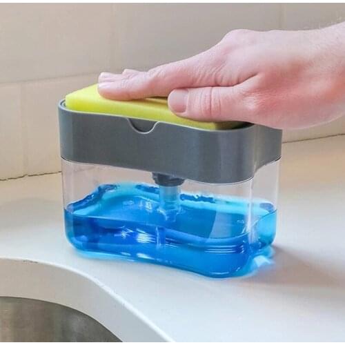 Manual Press Soap Dispenser With Sponge Box Double Layer Scrubber Holder 2 in 1 Kitchen Bathroom Washing Container Cleaning Tool