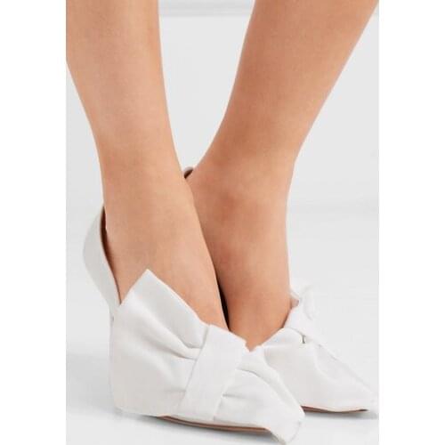 Sestito The Newest Woman Big Bowtie Embellished Slip-on Elegant Pumps Ladies Pointed Toe White Shoes Girls Thin High Heels Shoes