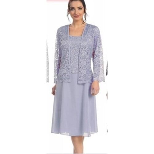Spring Summer Formal Set Solid Lace Coat+Dress Party Sheer Layered Plus Size Women Mother of Bride Midi Dress Elegant Casual
