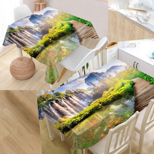Custom Scenic Leaves 3D Modern Dustproof Tablecloth High Quality Print Forest Tablecloth Everything For Home And Kitchen