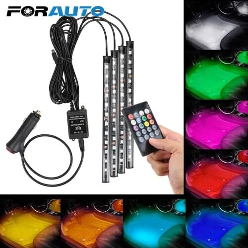 FORAUTO Remote/Voice Control LED Car Foot Light Auto Decoration Ambient Lamp Atmosphere Lamp 24/36/48 LED Car Accessories