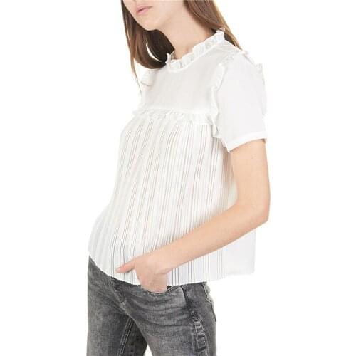 Patads French womens M autumn and winter pure pleated Ruffle Top lamou