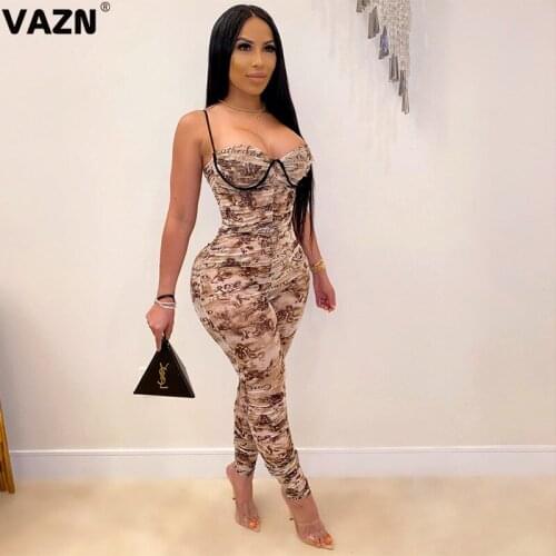 VAZN 2020 New Arrival Retro Joker Sexy Club Novelty Young Spaghetti Strap Sleeveless High Waist Slim Women Long Jumpsuits