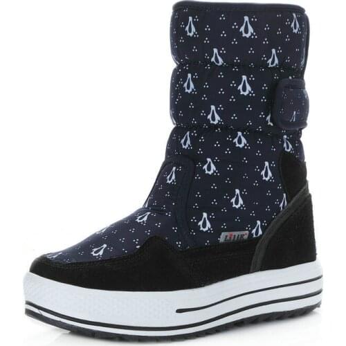 New Penguin Print Women Boots Winter Shoes Women Warm Thick Fur Ladies Mid-Calf Snow Boots plus size 34 to 41 XKD2144