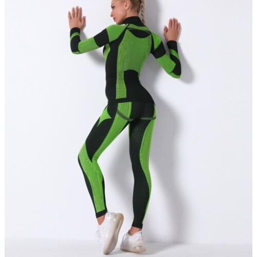 Women Stripe Seamless Fitness Hiking Suit Running Sportwear Suit Yoga Set Long Sleeve Yoga Fitness Leggings Female Gym Outdoor