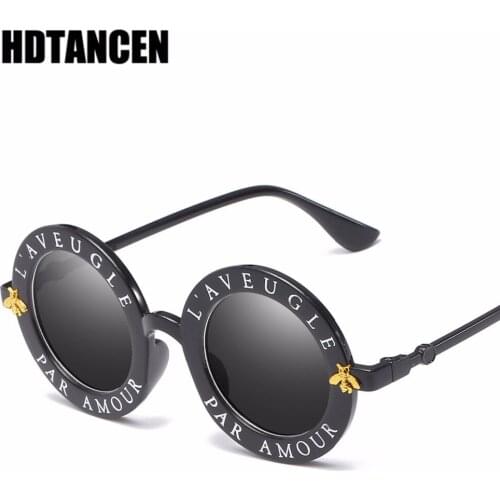 2018 Retro Round Sunglasses Women Brand Designer English Letters Bee Metal Frame Circle Sun Glasses Fashion Female Shades Oculos