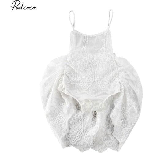 2020 Princess Baby Girl Lace Flower Romper Dress White Sleeveless Flower Lace Jumpsuit Dress Outfit Clothes